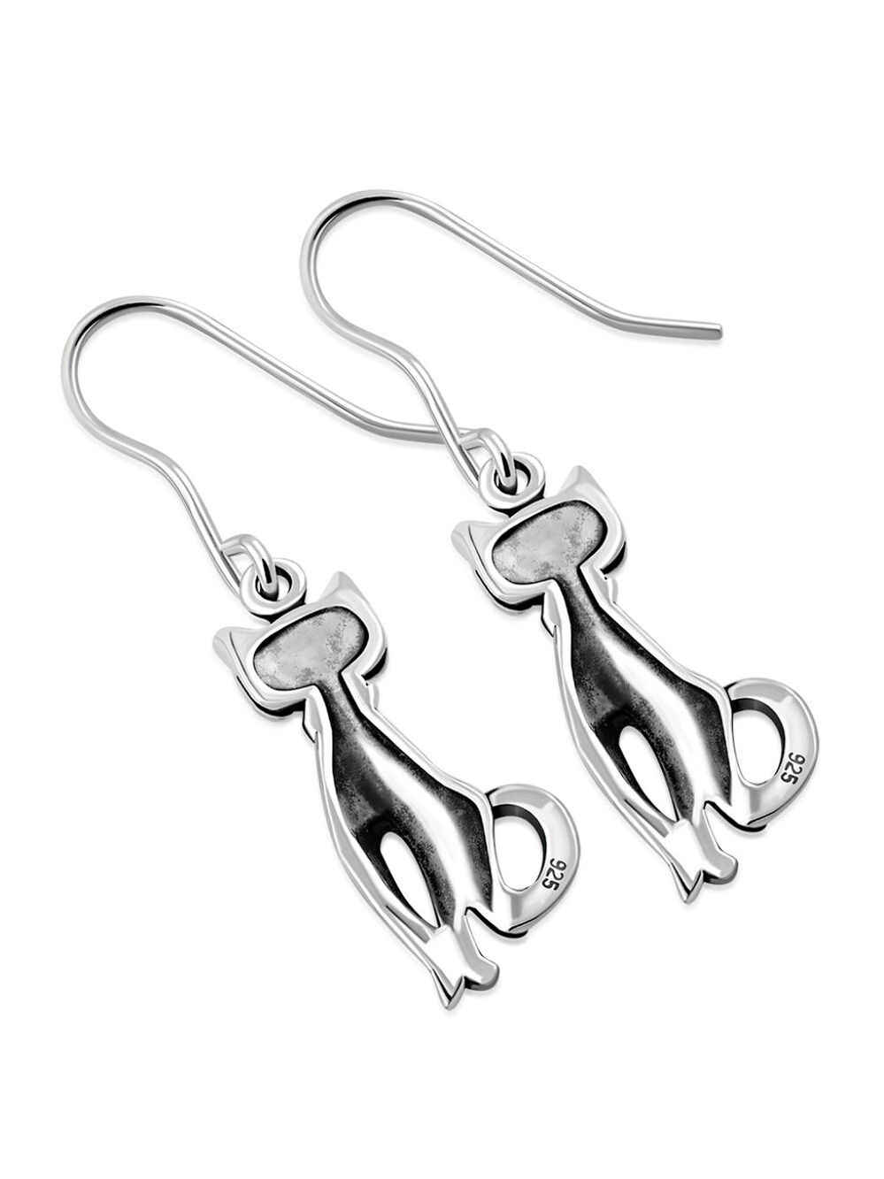 Earrings --Kitty Cat Sterling Silver Dangle Drop Hook - Picture 3 of 3